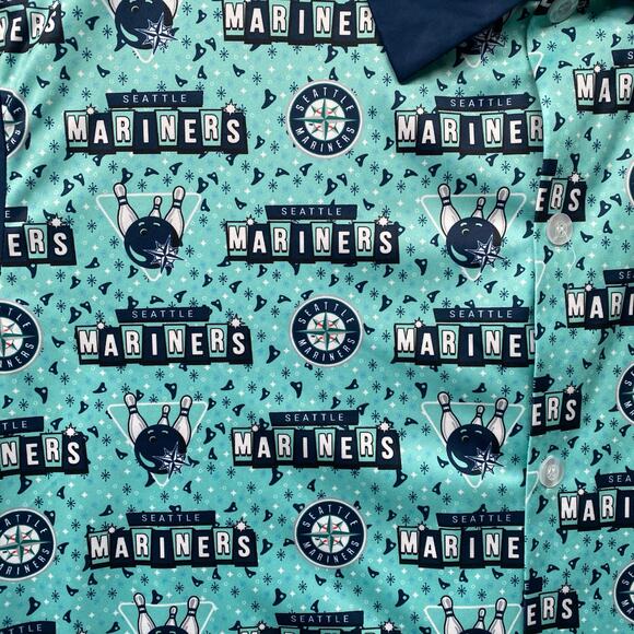 Seattle Mariners Button Down Short Sleeve Bowling Day Promo Shirt Mens XL Blue - Picture 4 of 11